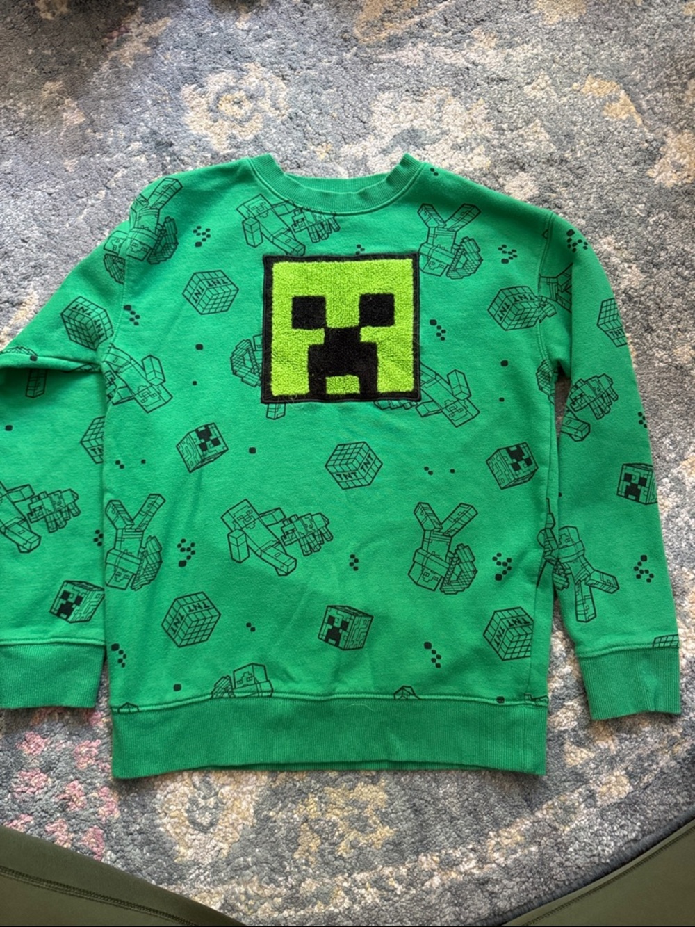 Green Kids Minecraft Creeper Crewneck Sweatshirt